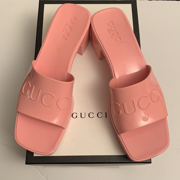 Gucci Dusty Rose Rubber Slide Sandals Sz 8 - Picture 14 of 15